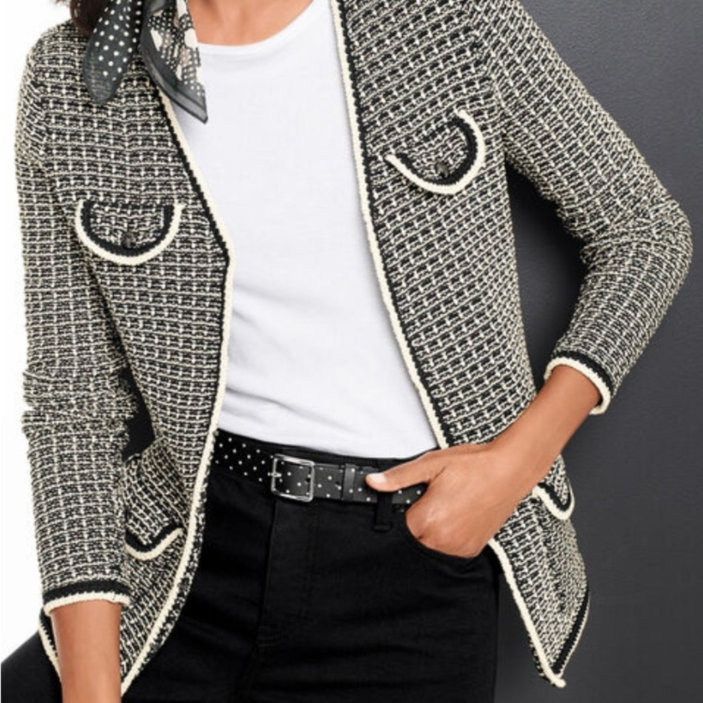Talbots Black and White Tweed Cardigan